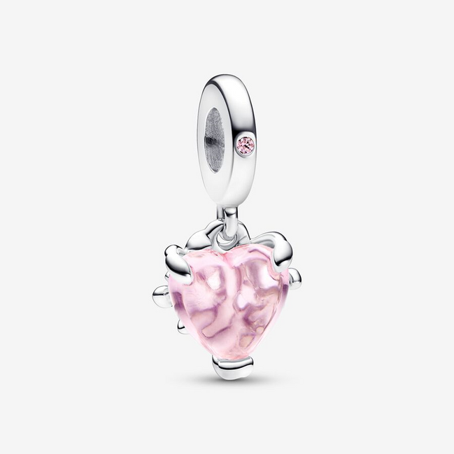 Pandora Moments Silver Pink Family Tree & Heart Dangle Charm