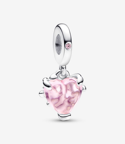 Pandora Moments Silver Pink Family Tree & Heart Dangle Charm