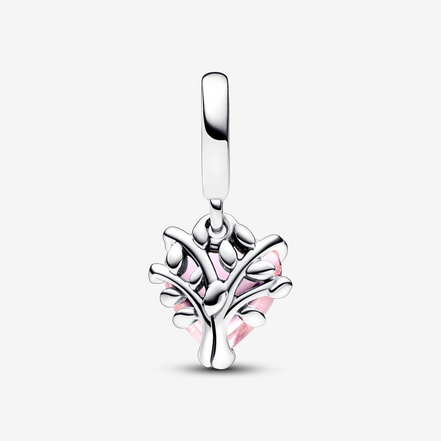 Pandora Moments Silver Pink Family Tree & Heart Dangle Charm