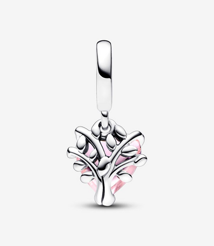 Pandora Moments Silver Pink Family Tree & Heart Dangle Charm