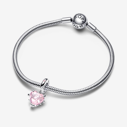 Pandora Moments Silver Pink Family Tree & Heart Dangle Charm