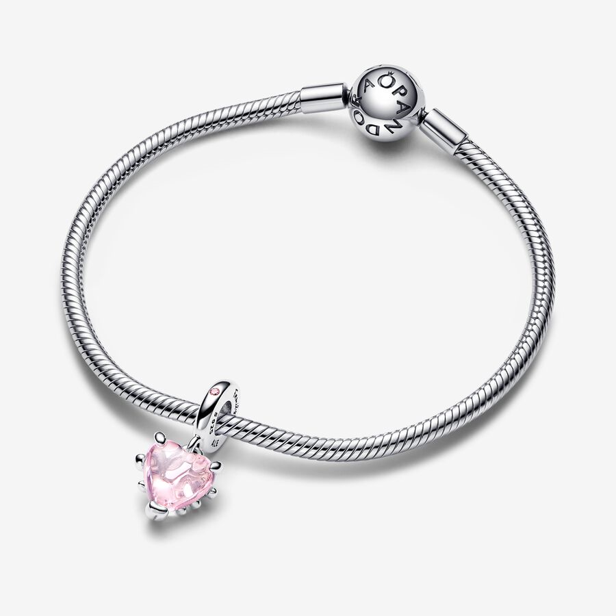 Pandora Moments Silver Pink Family Tree & Heart Dangle Charm