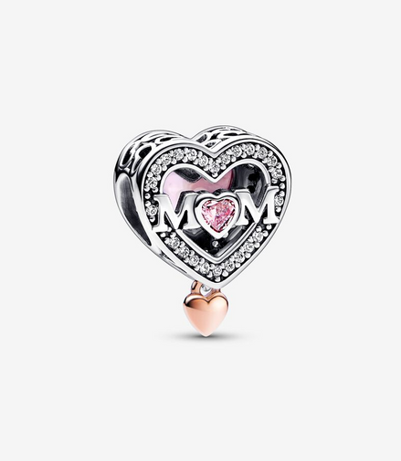 Pandora Moments Two-Tone Openwork Mom & Heart Charm