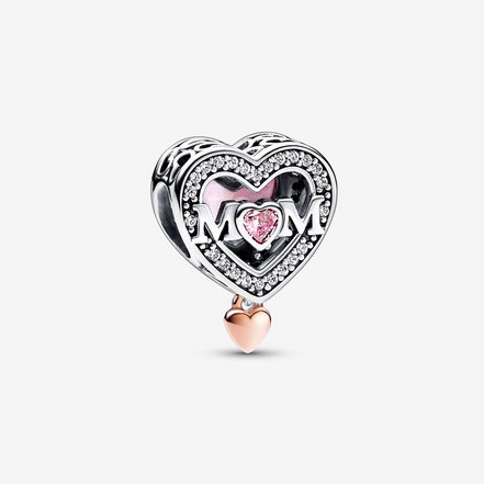 Pandora Moments Two-Tone Openwork Mom & Heart Charm