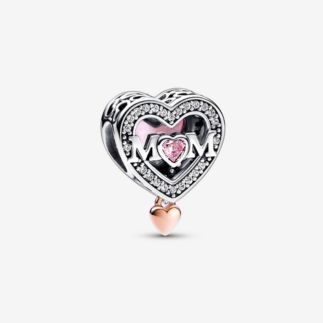 Pandora Moments Two-Tone Openwork Mom & Heart Charm