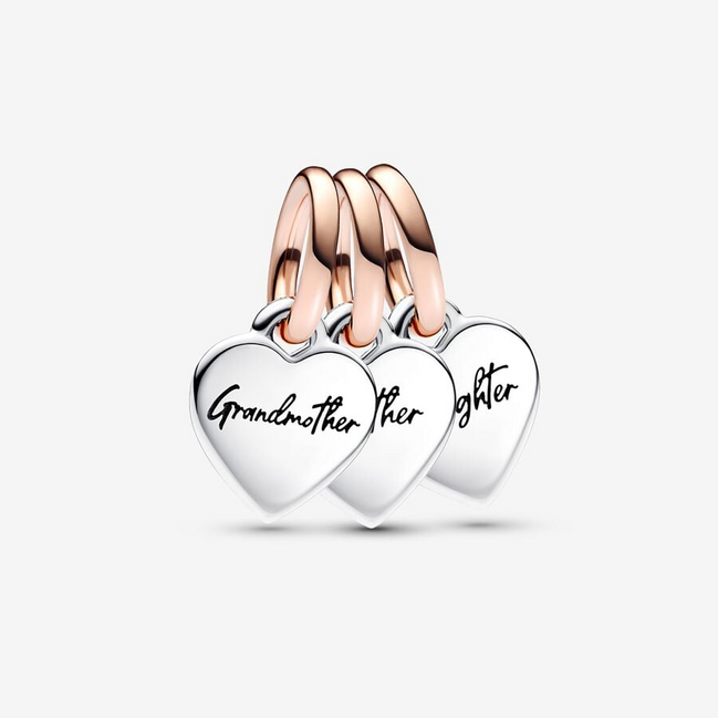 Pandora Moments Two-tone Splittable Family Generation of Hearts Triple Dangle Charm