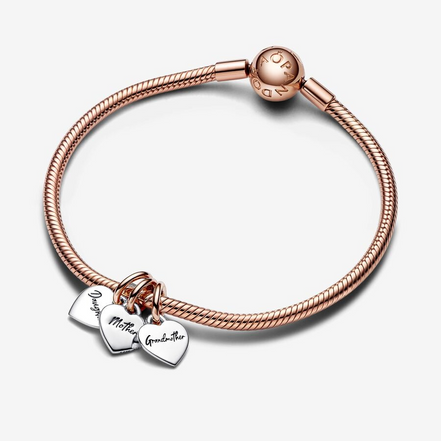 Pandora Moments Two-tone Splittable Family Generation of Hearts Triple Dangle Charm
