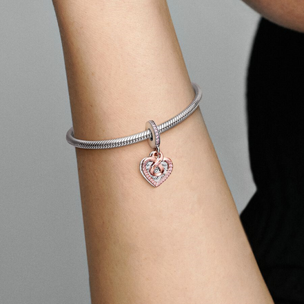 Pandora Moments Two-Tone Infinity Mom Heart Double Dangle Charm