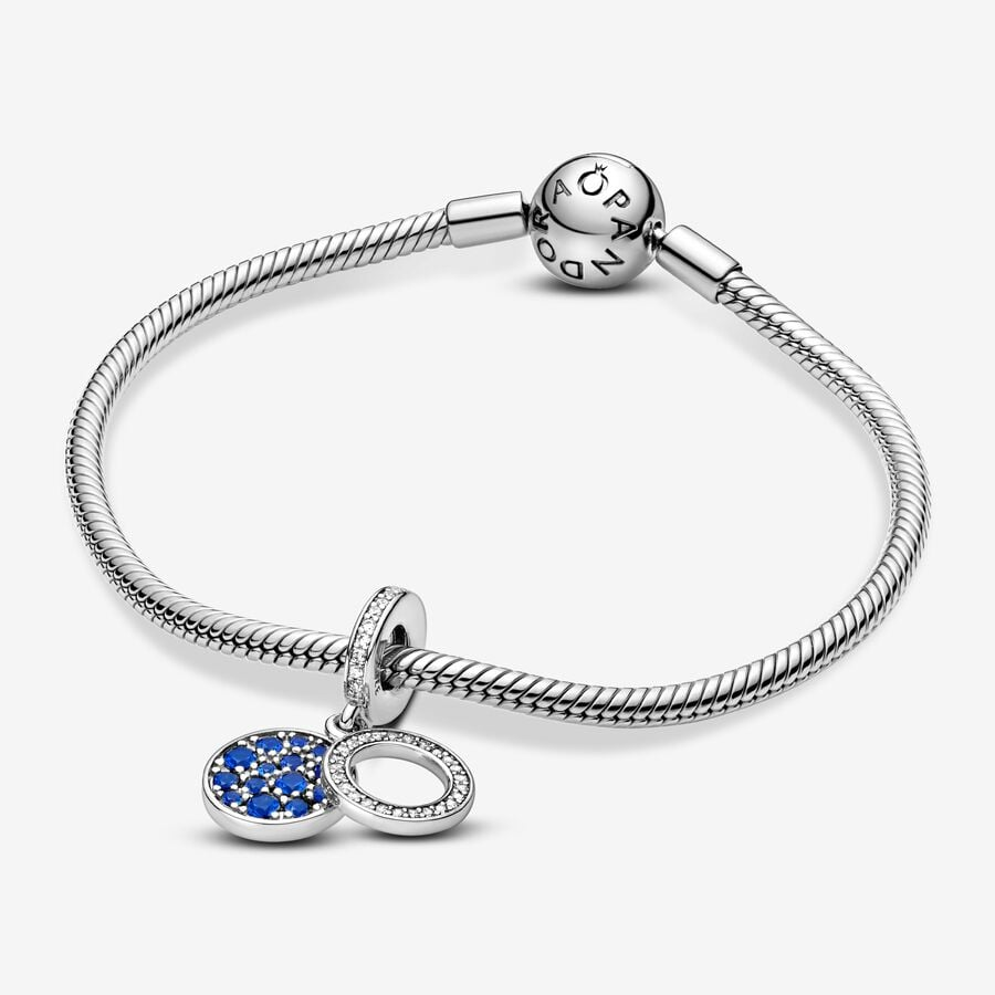 Pandora Moments Sparkling Blue Disc Double Dangle Charm