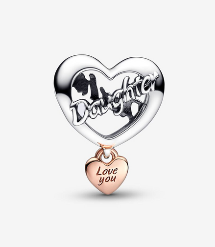 Pandora Moments Two-Tone "Love You Daughter" Heart Charm
