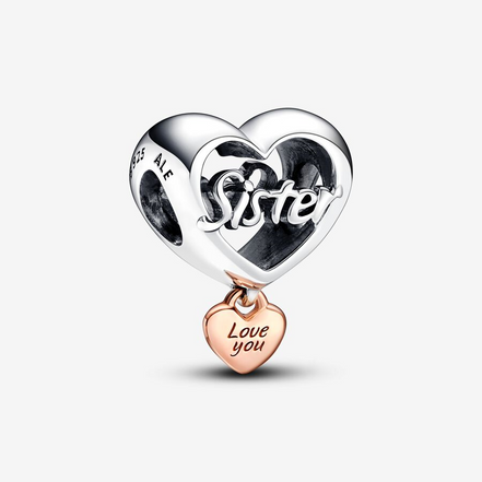 Pandora Moments Two-Tone " Love You Sister" Heart Charm