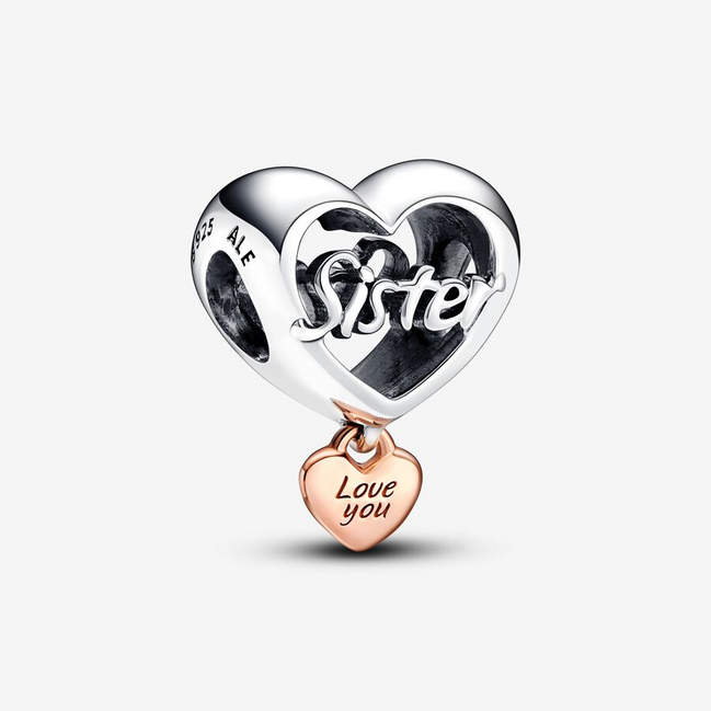 Pandora Moments Two-Tone " Love You Sister" Heart Charm