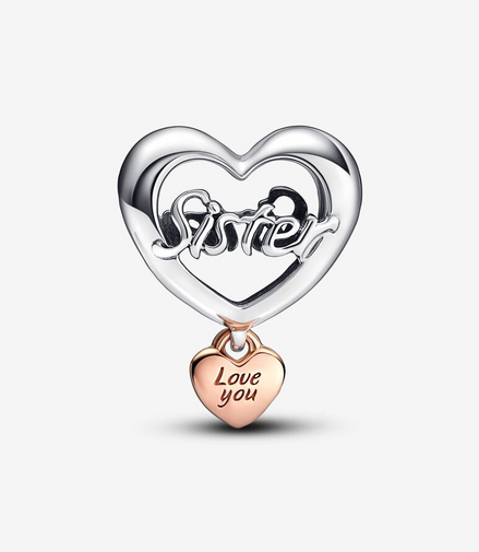 Pandora Moments Two-Tone " Love You Sister" Heart Charm