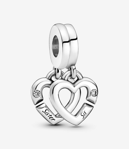 Pandora Moments Silver Linked Sister Hearts Split Dangle Charm