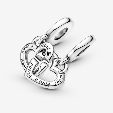 Pandora Moments Silver Linked Sister Hearts Split Dangle Charm