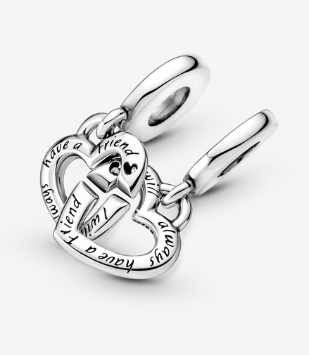 Pandora Moments Silver Linked Sister Hearts Split Dangle Charm