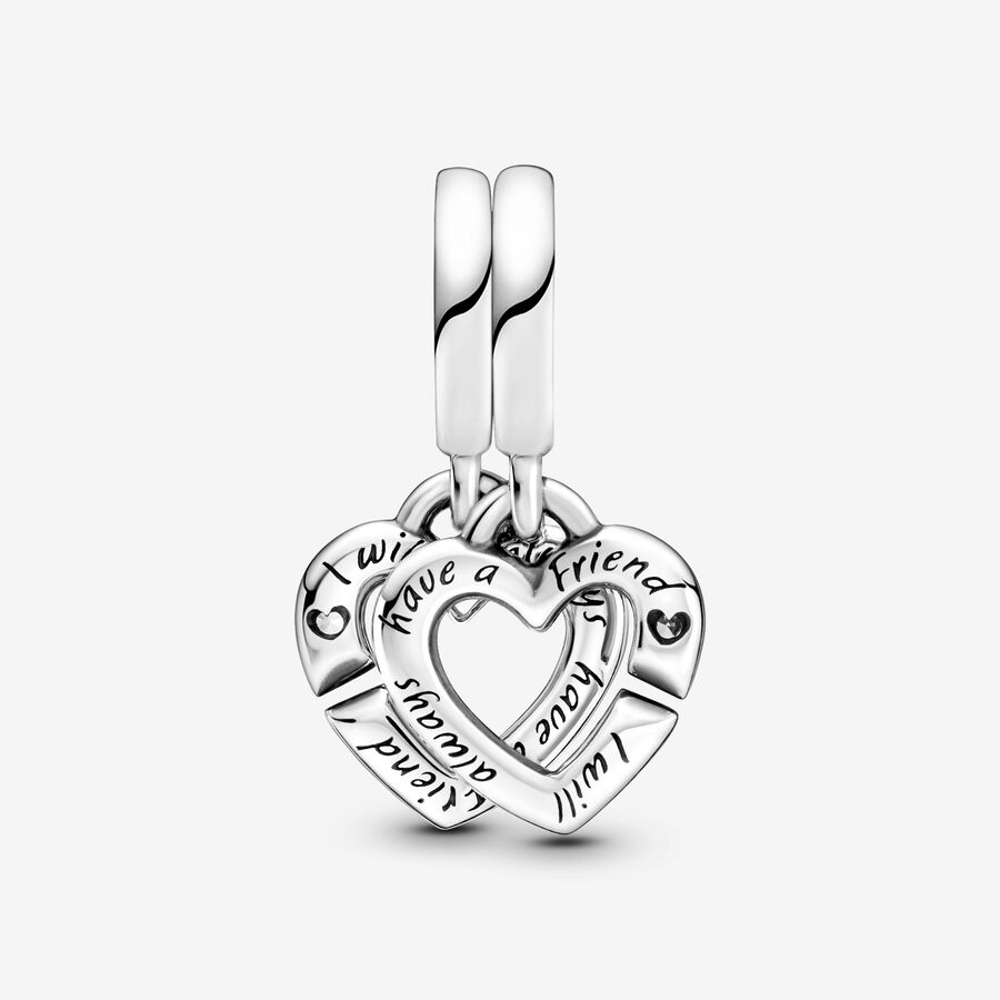 Pandora Moments Silver Linked Sister Hearts Split Dangle Charm