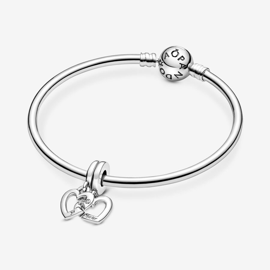 Pandora Moments Silver Linked Sister Hearts Split Dangle Charm