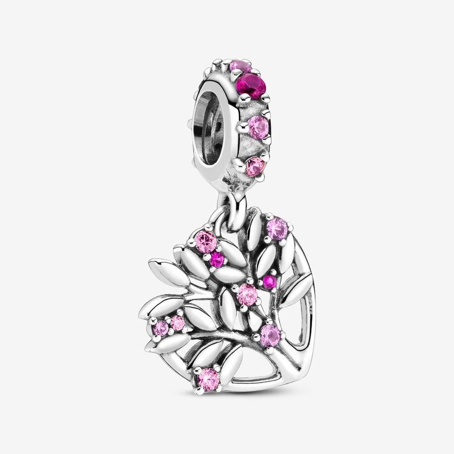 Pandora Moments Silver Pink Heart Family Tree Dangle Charm