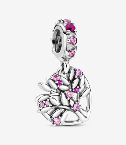 Pandora Moments Silver Pink Heart Family Tree Dangle Charm