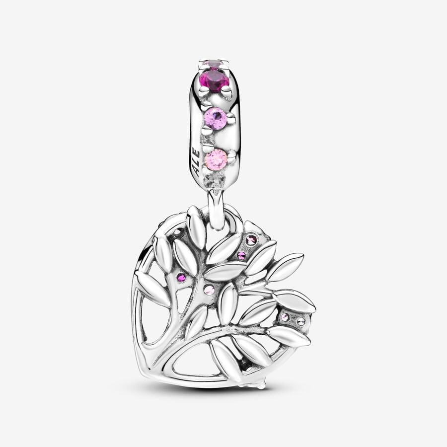 Pandora Moments Silver Pink Heart Family Tree Dangle Charm