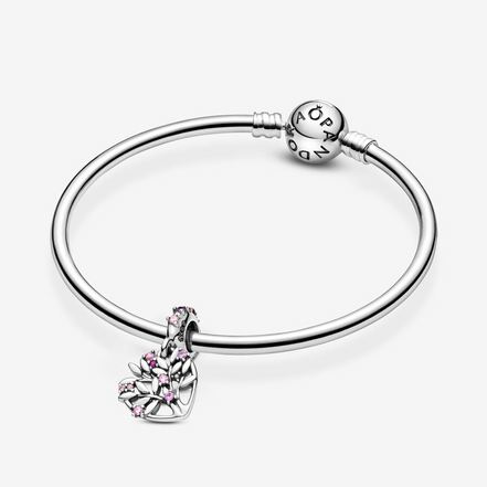 Pandora Moments Silver Pink Heart Family Tree Dangle Charm