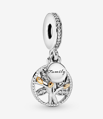 Pandora Moments Silver And 14K Gold Family Tree Double Dangle Charm