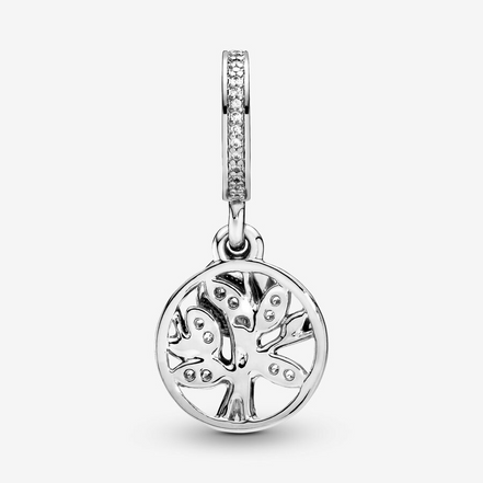 Pandora Moments Silver And 14K Gold Family Tree Double Dangle Charm