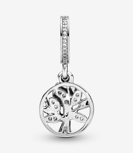 Pandora Moments Silver And 14K Gold Family Tree Double Dangle Charm