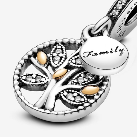 Pandora Moments Silver And 14K Gold Family Tree Double Dangle Charm