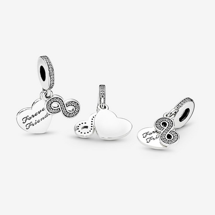 Pandora Moments Forever Friends Heart Silver Dangle Charm