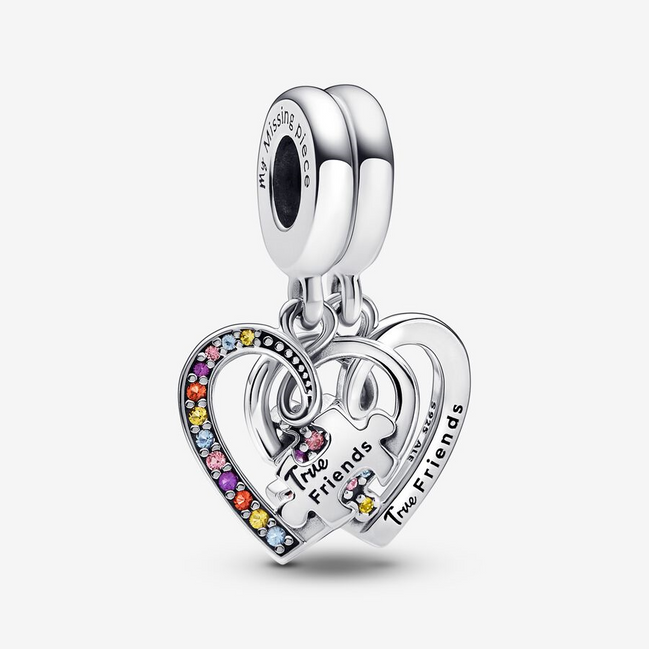 Pandora Moments "True Friends" Puzzle Piece Hearts Splittable Friendship Dangle Charm