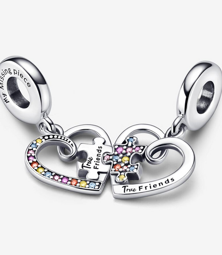 Pandora Moments "True Friends" Puzzle Piece Hearts Splittable Friendship Dangle Charm
