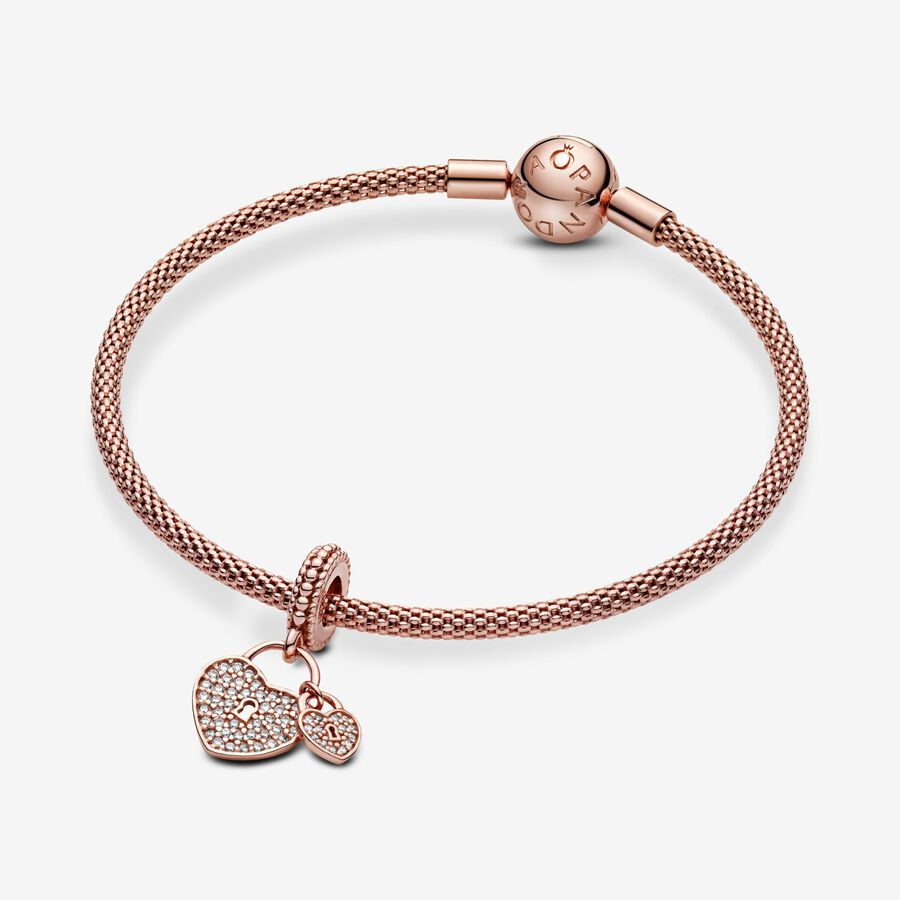 Pandora Moments Pavé Heart Padlocks Dangle Charm