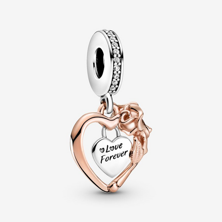 Pandora Moments Heart & Rose Flower Dangle Charm