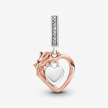 Pandora Moments Heart & Rose Flower Dangle Charm