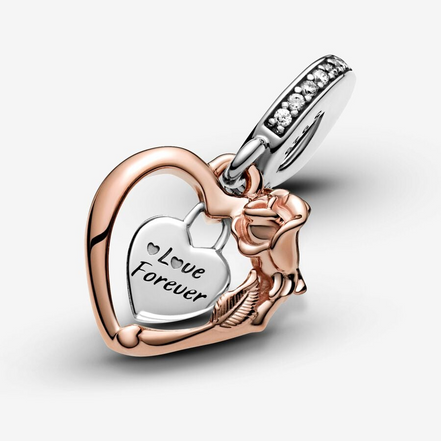 Pandora Moments Heart & Rose Flower Dangle Charm