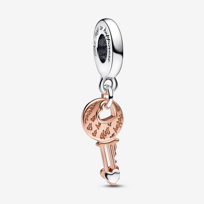Pandora Moments Two-Tone key & Sliding Heart Dangle Charm