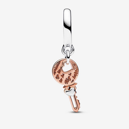 Pandora Moments Two-Tone key & Sliding Heart Dangle Charm