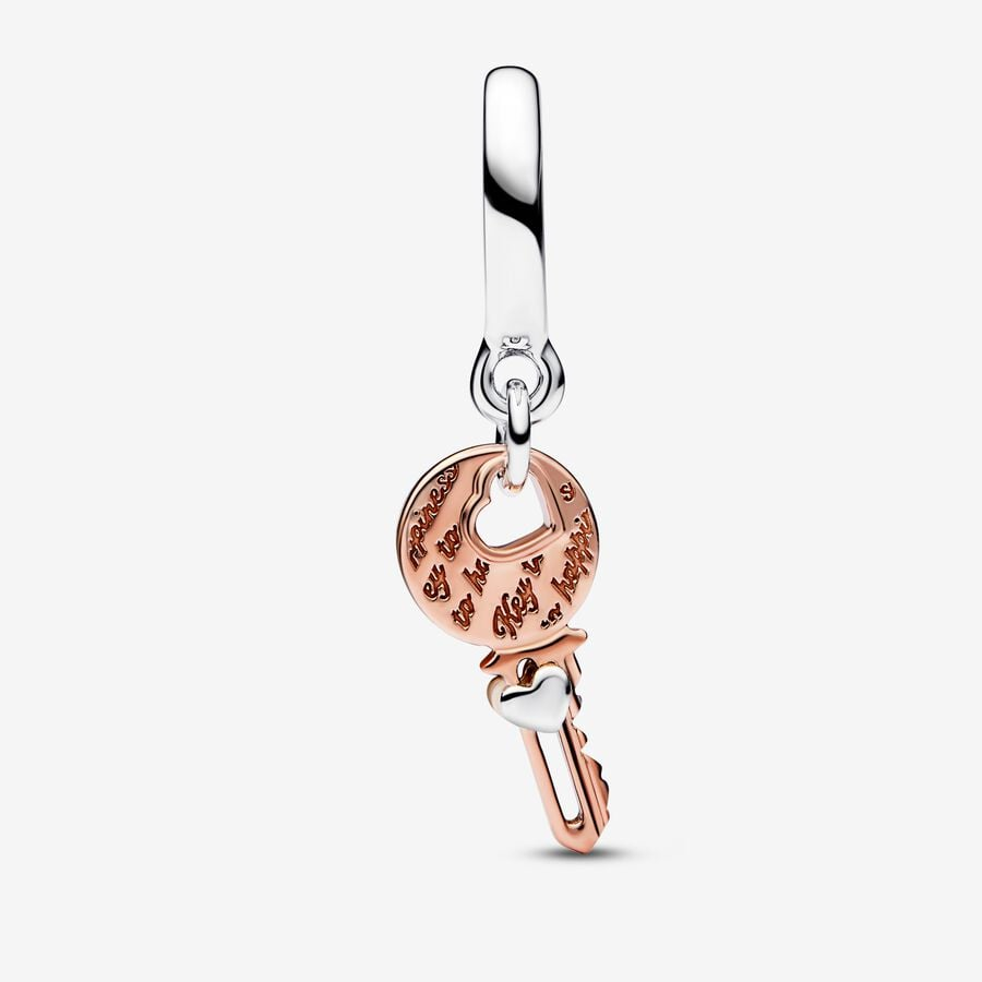 Pandora Moments Two-Tone key & Sliding Heart Dangle Charm