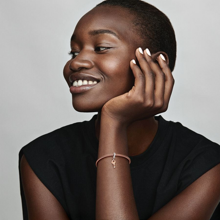 Pandora Moments Two-Tone key & Sliding Heart Dangle Charm