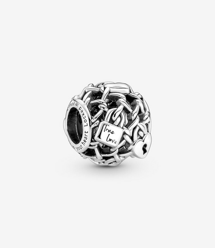 Pandora Moments "True Love" Openwork Chain Link Padlock Charm