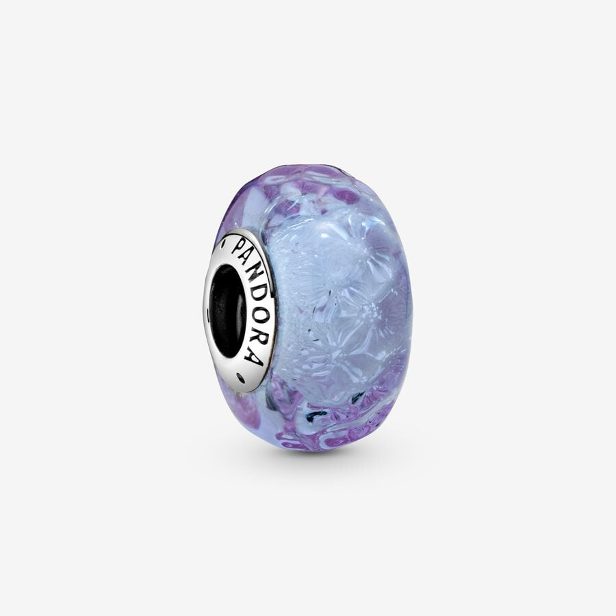 Pandora Moments Wavy Iridescent And Lavender Murano Glass Charm