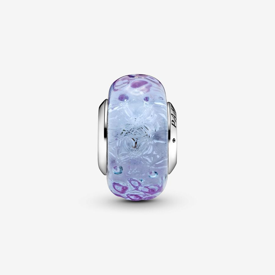 Pandora Moments Wavy Iridescent And Lavender Murano Glass Charm