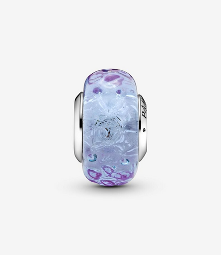 Pandora Moments Wavy Iridescent And Lavender Murano Glass Charm