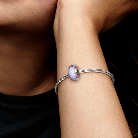 Pandora Moments Wavy Iridescent And Lavender Murano Glass Charm