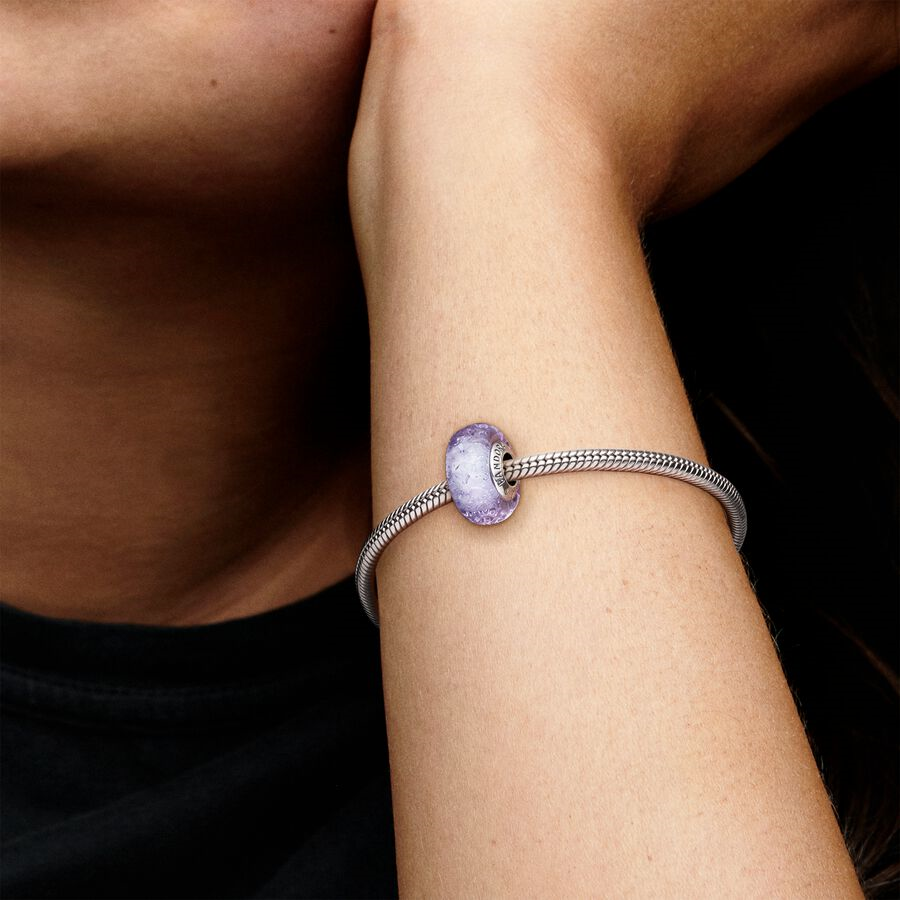 Pandora Moments Wavy Iridescent And Lavender Murano Glass Charm