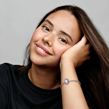 Pandora Moments Wavy Iridescent And Lavender Murano Glass Charm