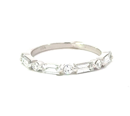 14K White Gold .16 CT Round.39 CT Baguette Diamond Band