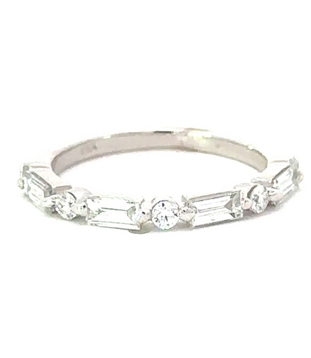 14K White Gold .16 CT Round.39 CT Baguette Diamond Band